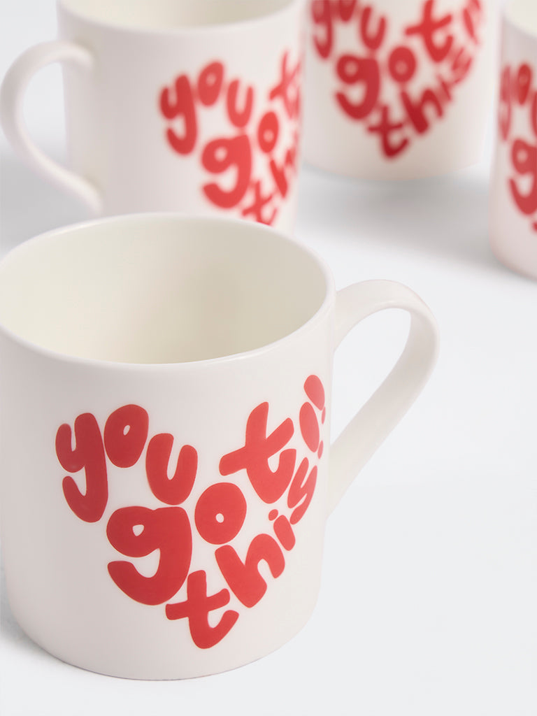Westside Home Red and White Text Design Mugs - Set of 4