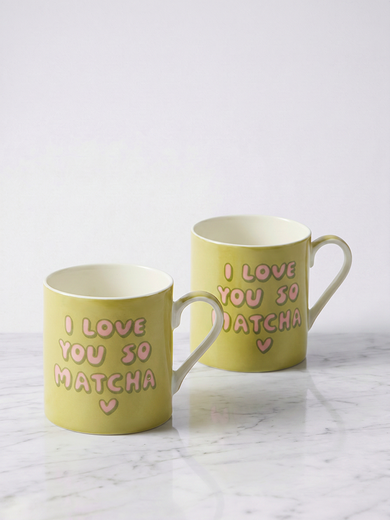 Westside Home Green Text Printed Mugs - Set of 2