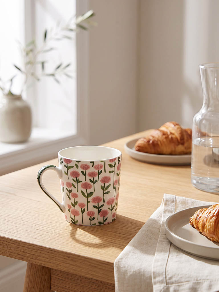 Westside Home White Floral Printed Mugs - Set of 2