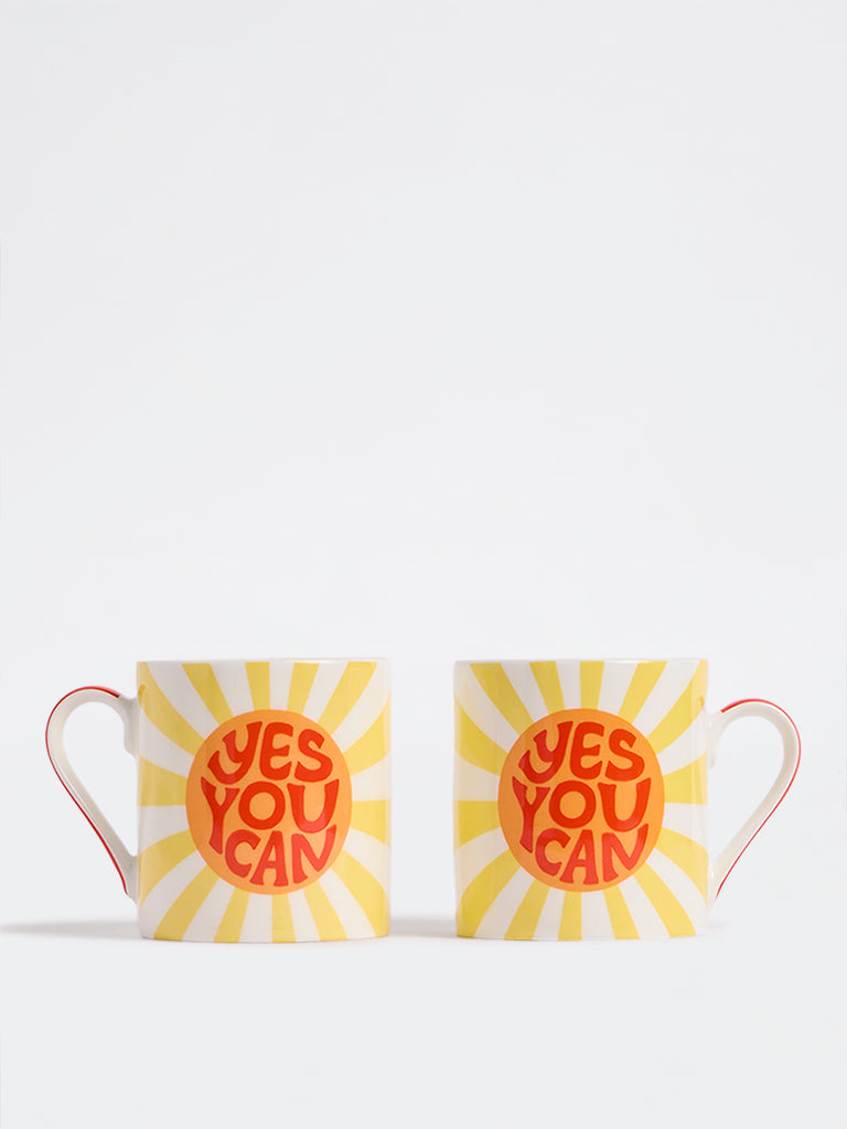 Westside Home Yellow Text Printed Mugs - Set of 2
