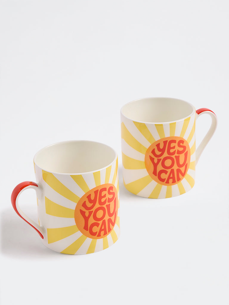 Westside Home Yellow Text Printed Mugs - Set of 2