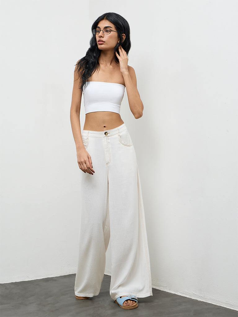 Superstar White Ribbed Seamfree Padded Bandeau Bra
