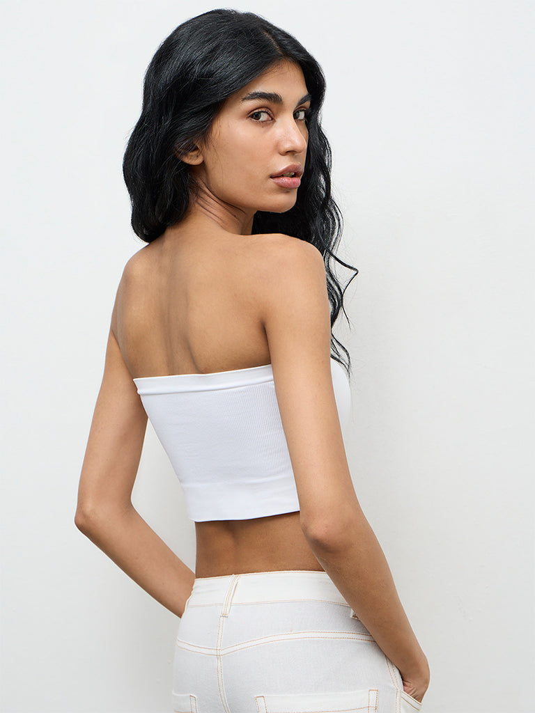 Superstar White Ribbed Seamfree Padded Bandeau Bra