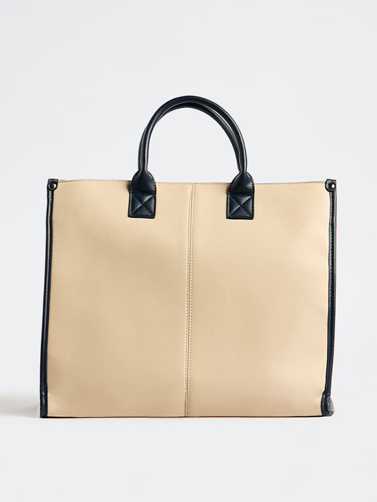 Westside Off-White and Navy Structured Handbag