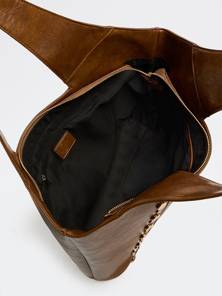 Westside Brown Stud-Detail Tote Bag