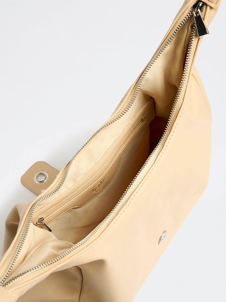 Westside Beige Eyelet-Detailed Shoulder Bag