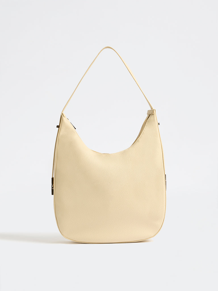 Westside Cream Textured Moon Shoulder Bag