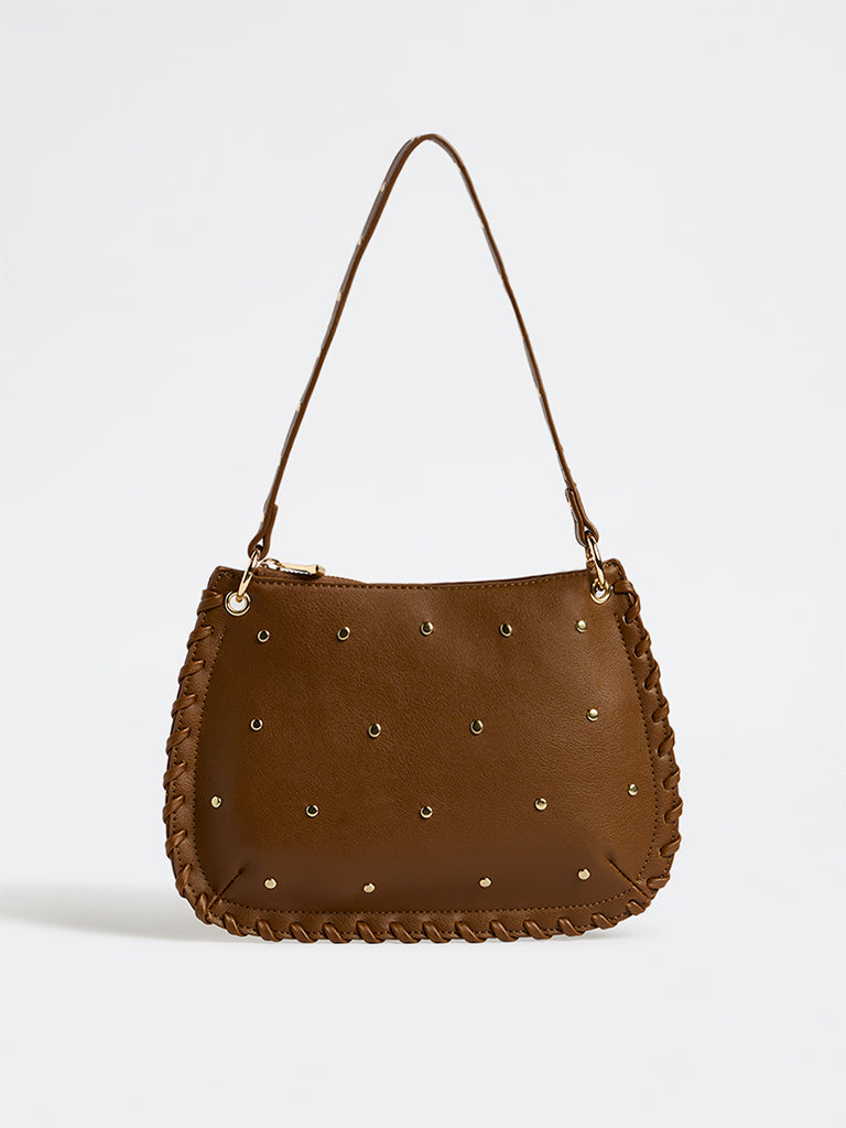 Westside Brown Stud-Detailed Shoulder Bag