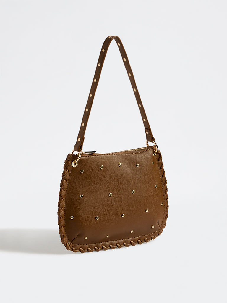 Westside Brown Stud-Detailed Shoulder Bag