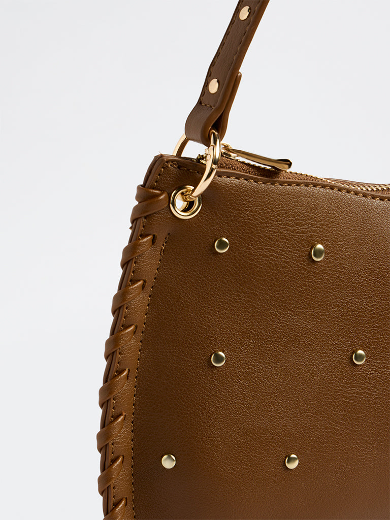 Westside Brown Stud-Detailed Shoulder Bag