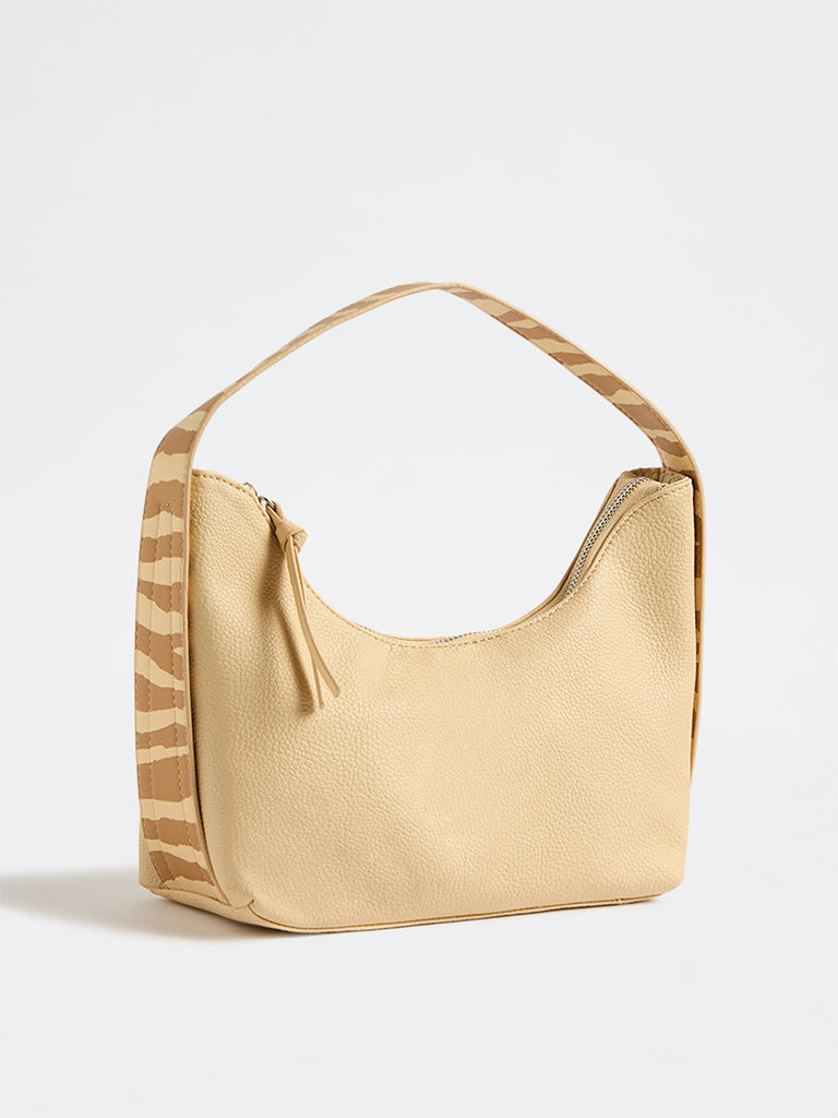 Westside Beige Textured Animal-Printed Shoulder Bag