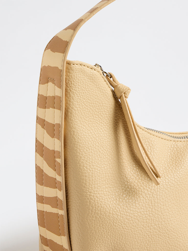 Westside Beige Textured Animal-Printed Shoulder Bag