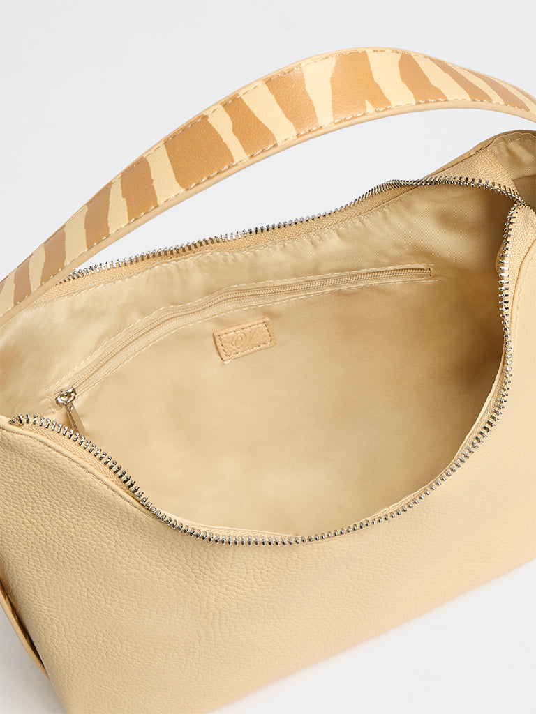 Westside Beige Textured Animal-Printed Shoulder Bag
