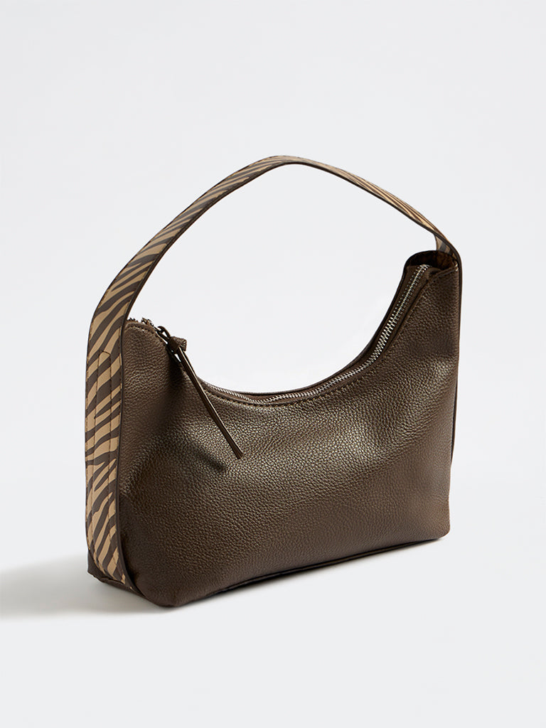 Westside Brown Textured Animal-Printed Shoulder Bag
