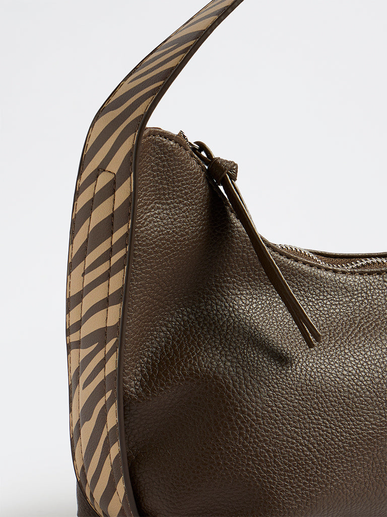 Westside Brown Textured Animal-Printed Shoulder Bag
