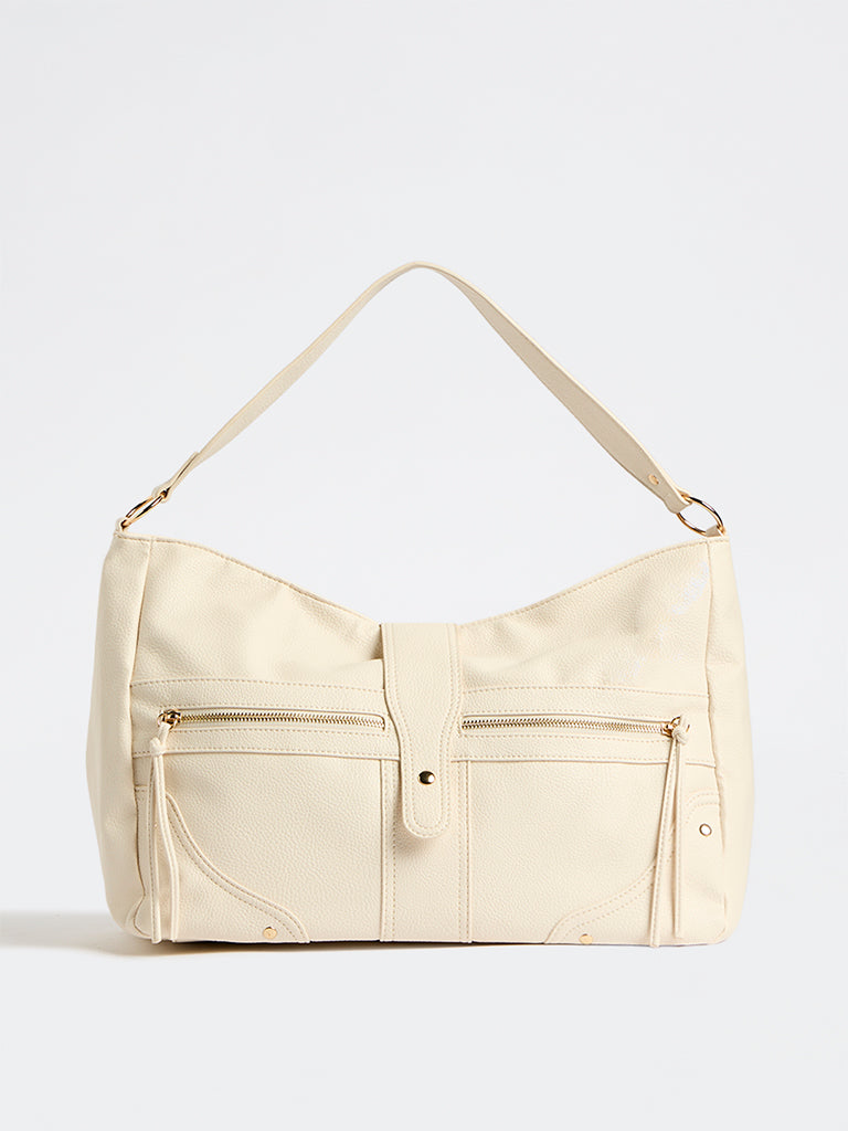 Westside Off-White Textured Slouchy Shoulder Bag