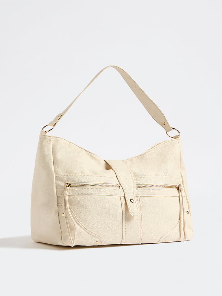 Westside Off-White Textured Slouchy Shoulder Bag