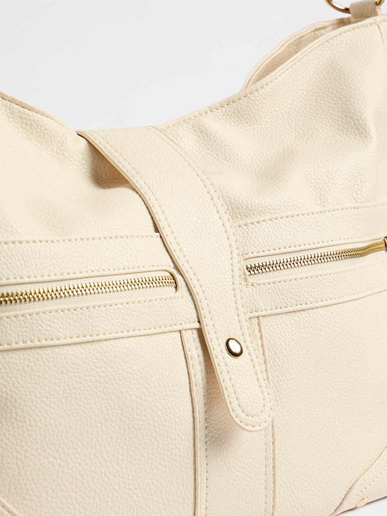 Westside Off-White Textured Slouchy Shoulder Bag