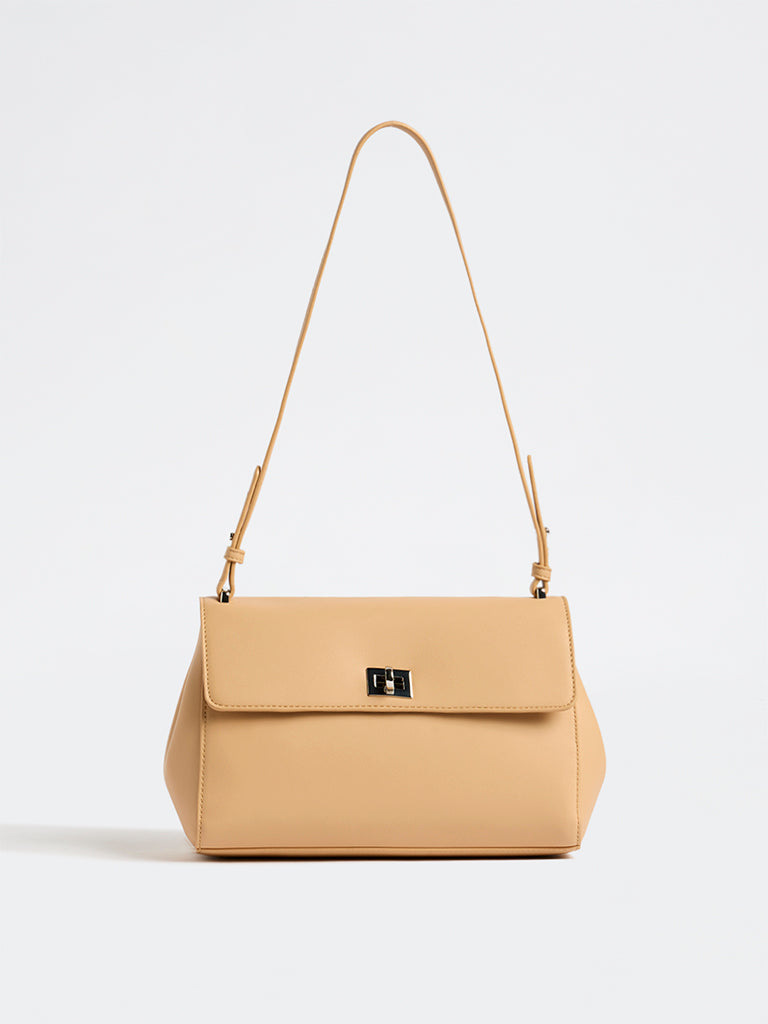 Westside Beige Flap-Detail Sling Bag