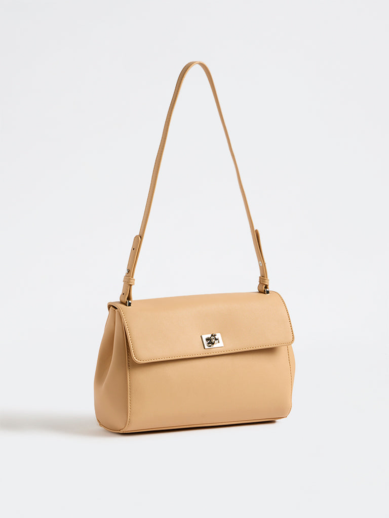 Westside Beige Flap-Detail Sling Bag