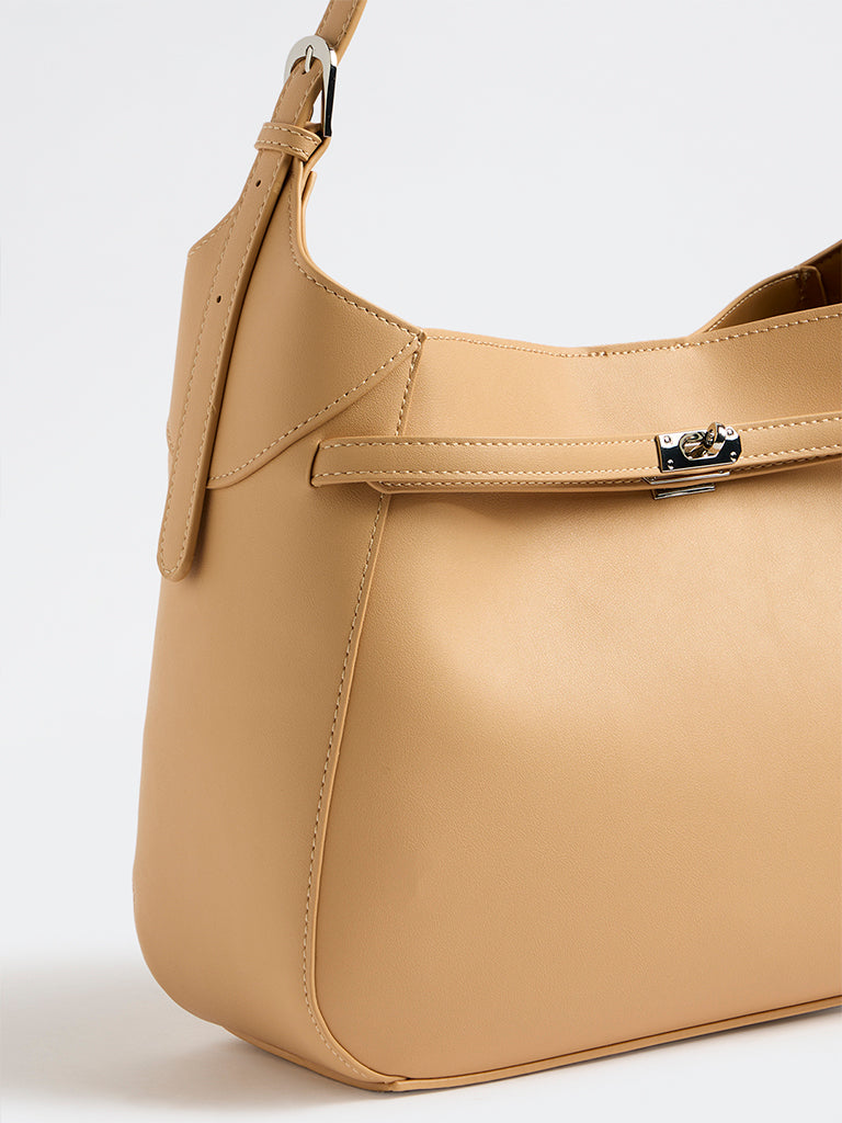 Westside Beige Flap-Detail Sling Bag