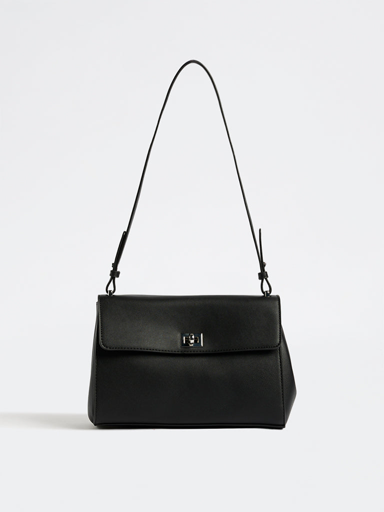 Westside Black Flap-Design Sling Bag