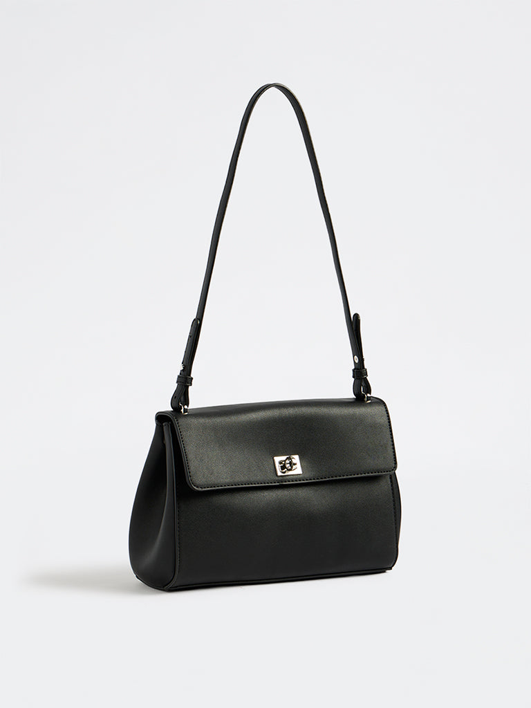 Westside Black Flap-Design Sling Bag