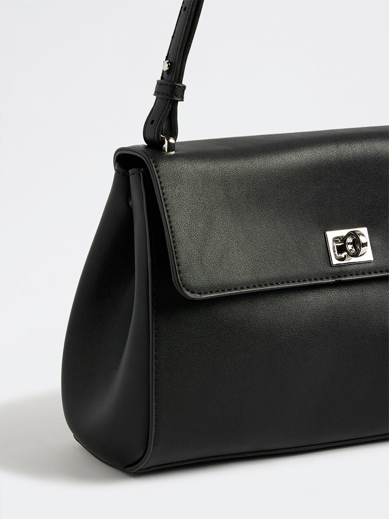 Westside Black Flap-Design Sling Bag