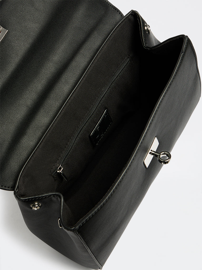 Westside Black Flap-Design Sling Bag