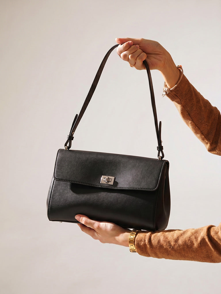 Westside Black Flap-Design Sling Bag