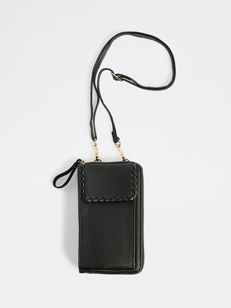 Westside Black Textured Mobile Sling Bag