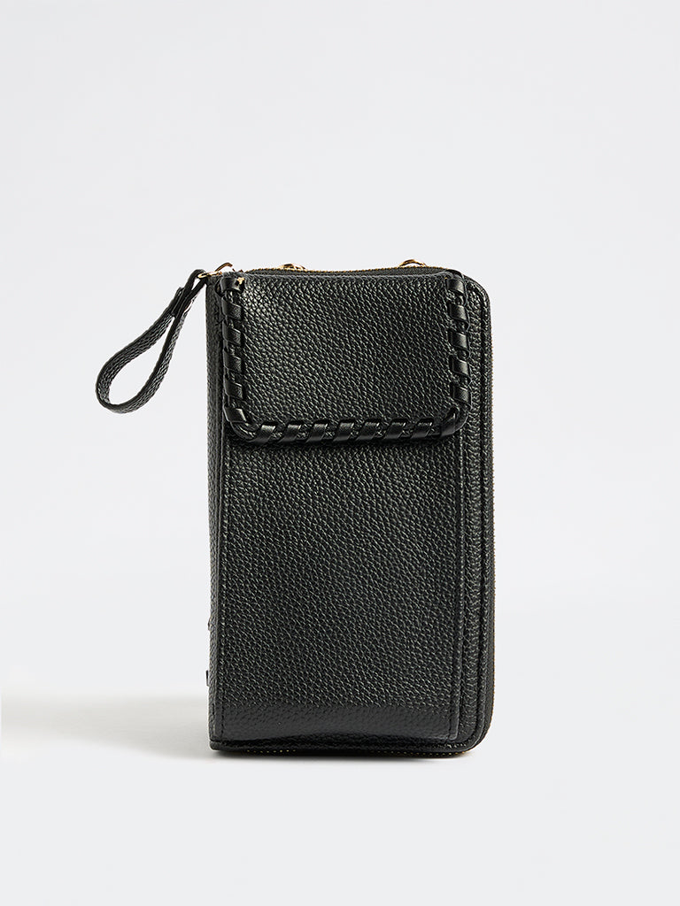 Westside Black Textured Mobile Sling Bag