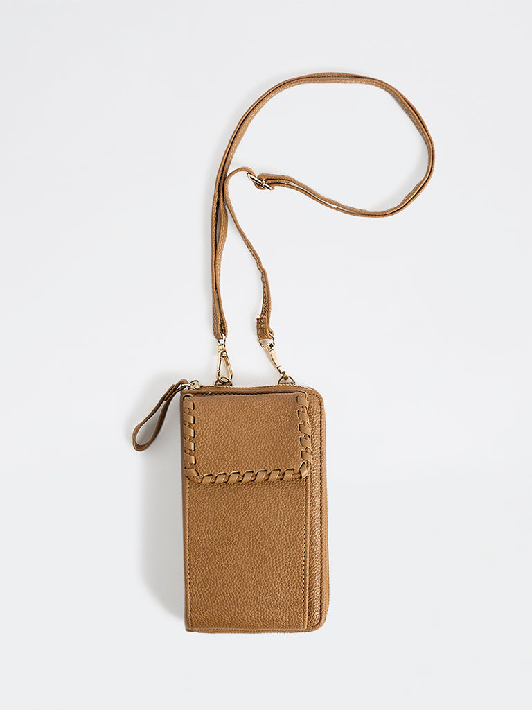 Westside Brown Textured Mobile Sling Bag