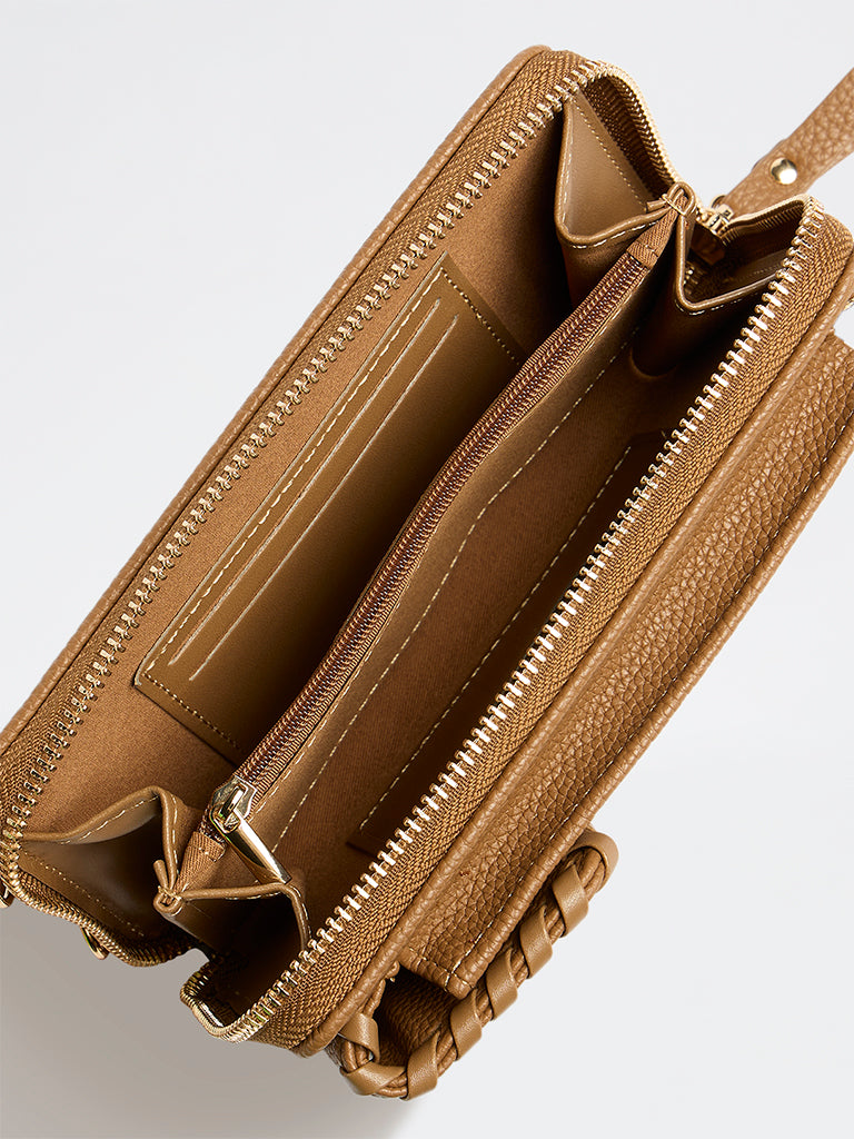 Westside Brown Textured Mobile Sling Bag