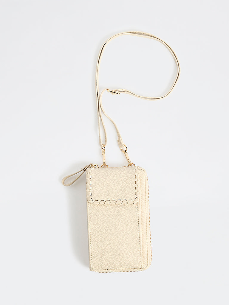 Westside Off-White Textured Mobile Sling Bag