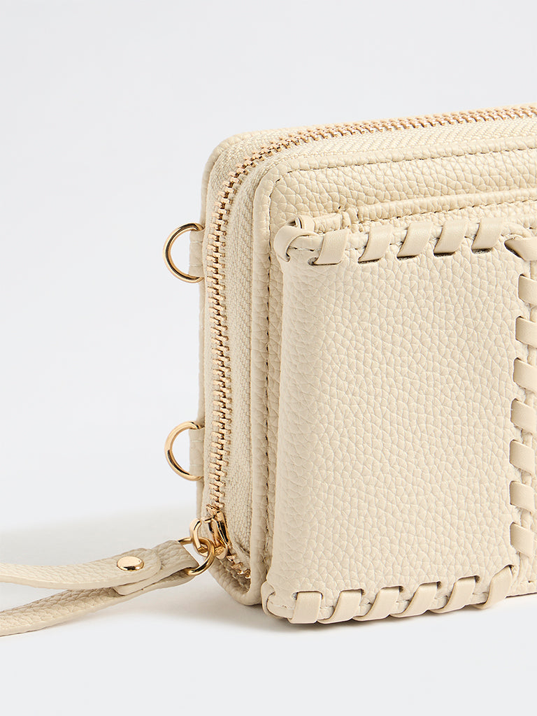 Westside Off-White Textured Mobile Sling Bag