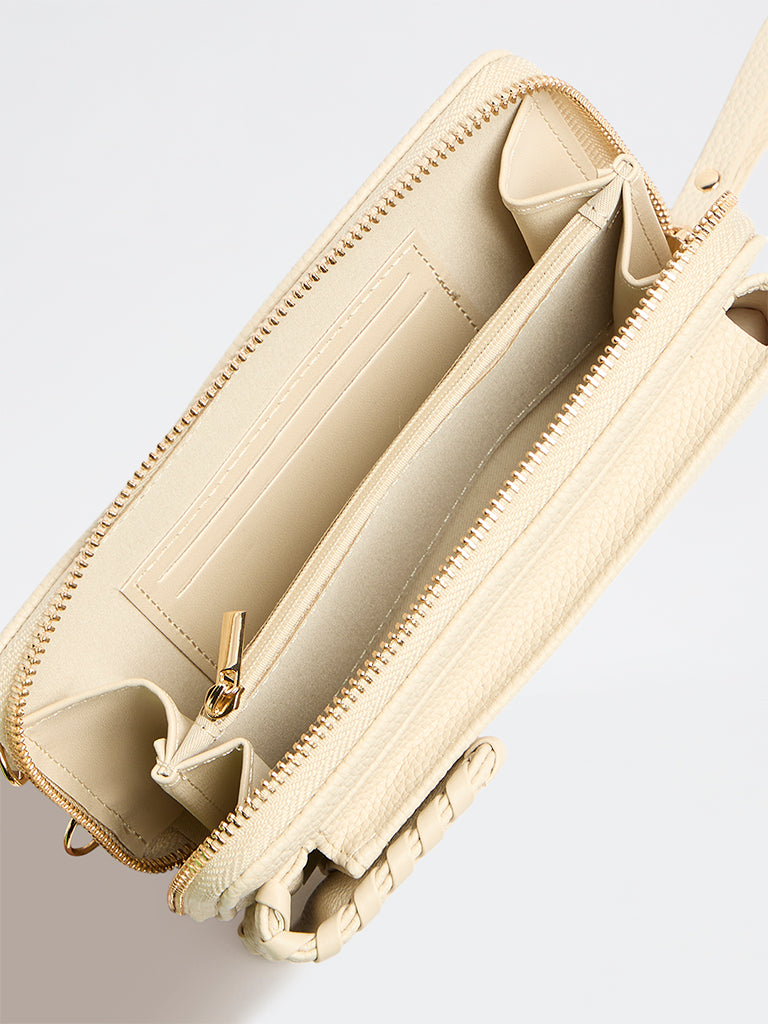 Westside Off-White Textured Mobile Sling Bag
