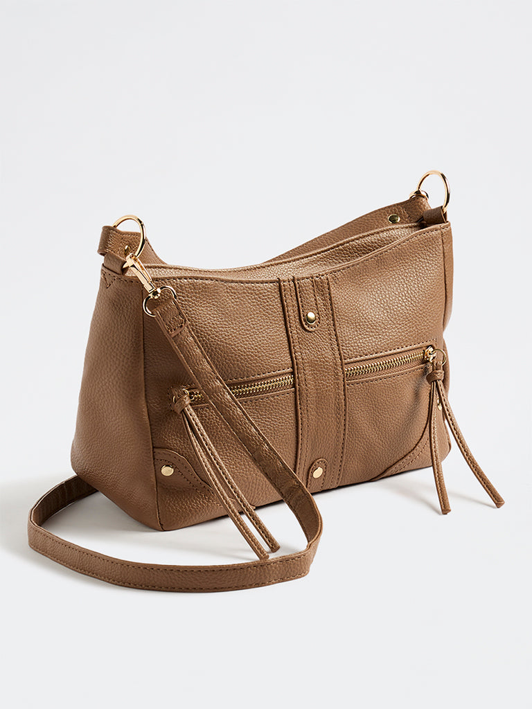 Westside Brown Textured Sling Bag