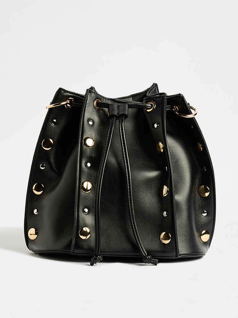 Westside Black Embellished Bucket Sling Bag
