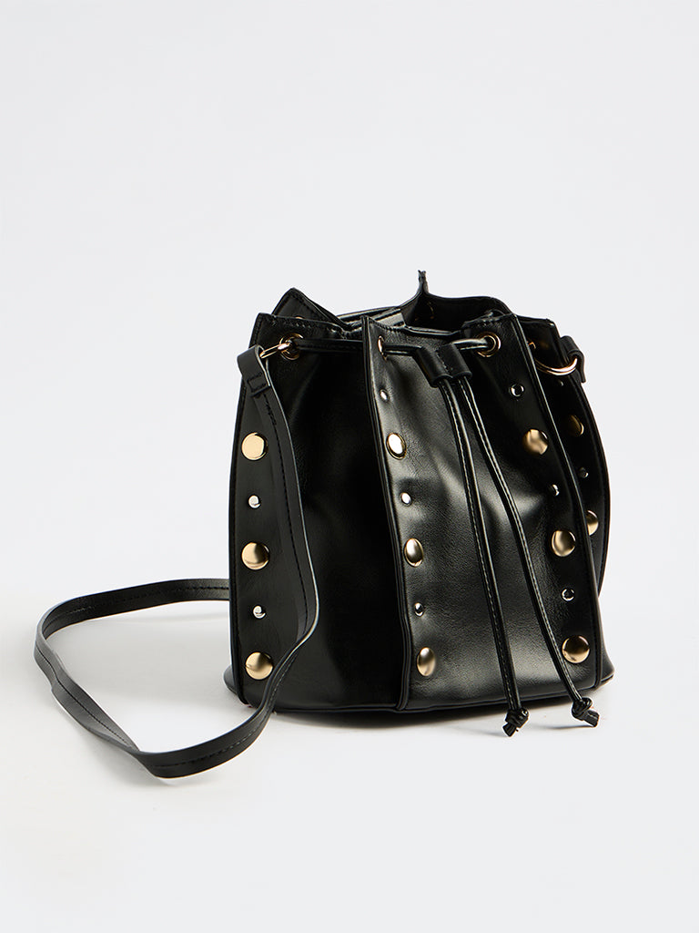 Westside Black Embellished Bucket Sling Bag