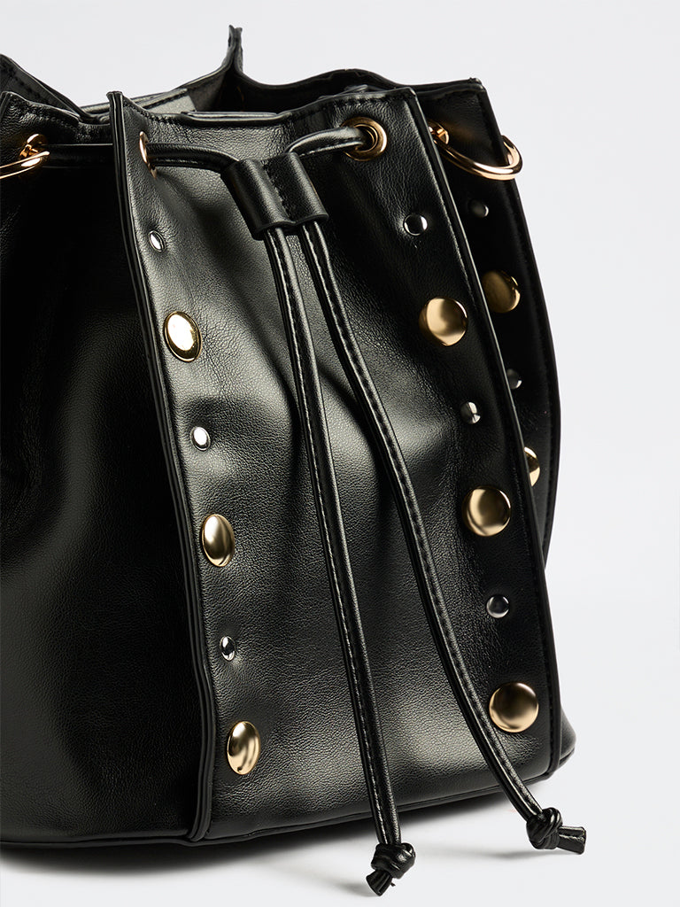 Westside Black Embellished Bucket Sling Bag