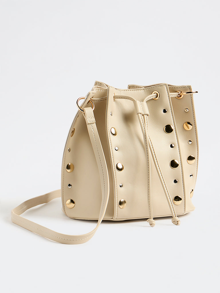 Westside Off-White Embellished Bucket Sling Bag