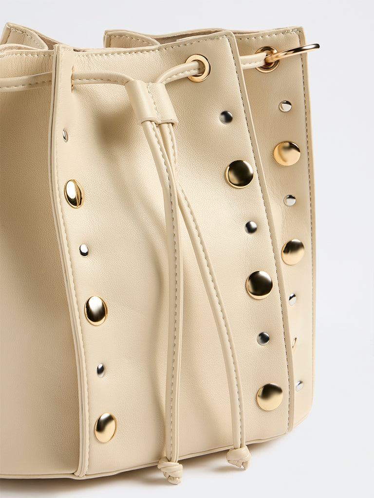 Westside Off-White Embellished Bucket Sling Bag