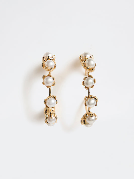 Westside Accessories Gold Floral Pearl Hoop Earrings