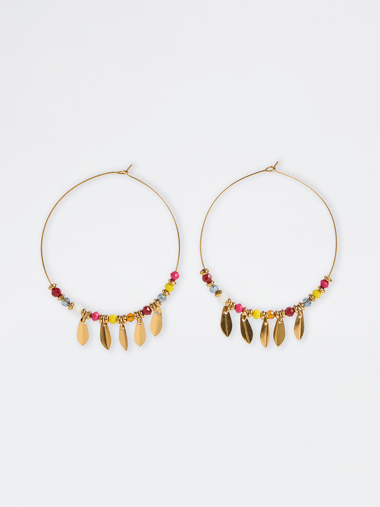 Westside Accessories Gold Beaded Statement Hoop Earrings