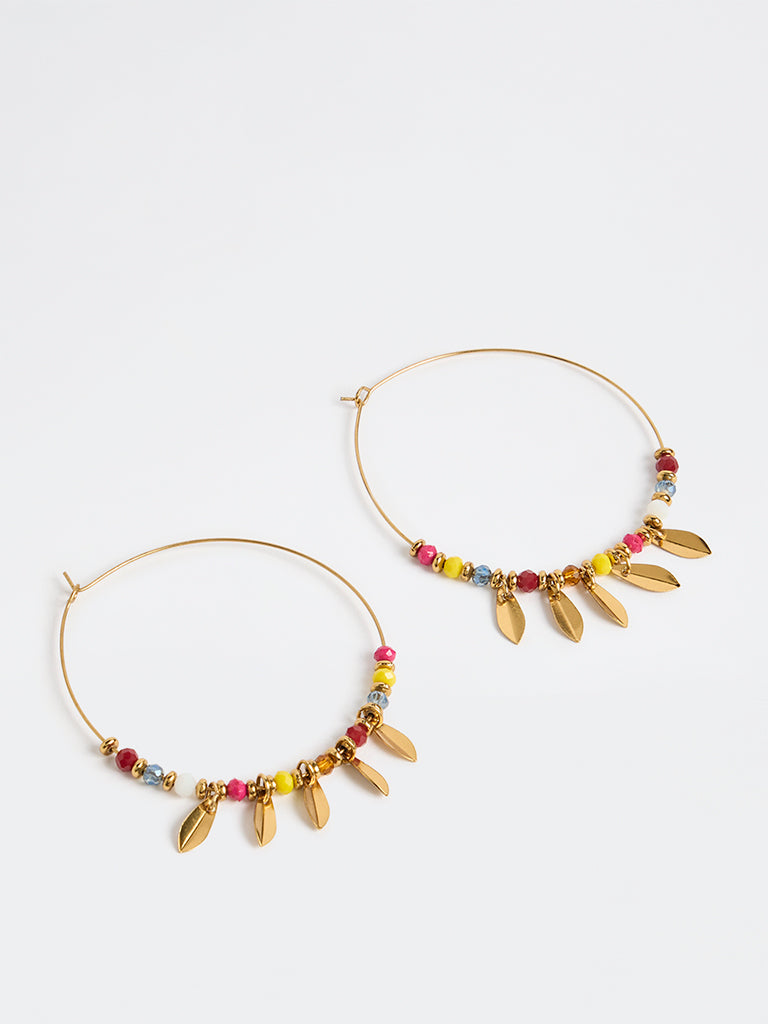 Westside Accessories Gold Beaded Statement Hoop Earrings