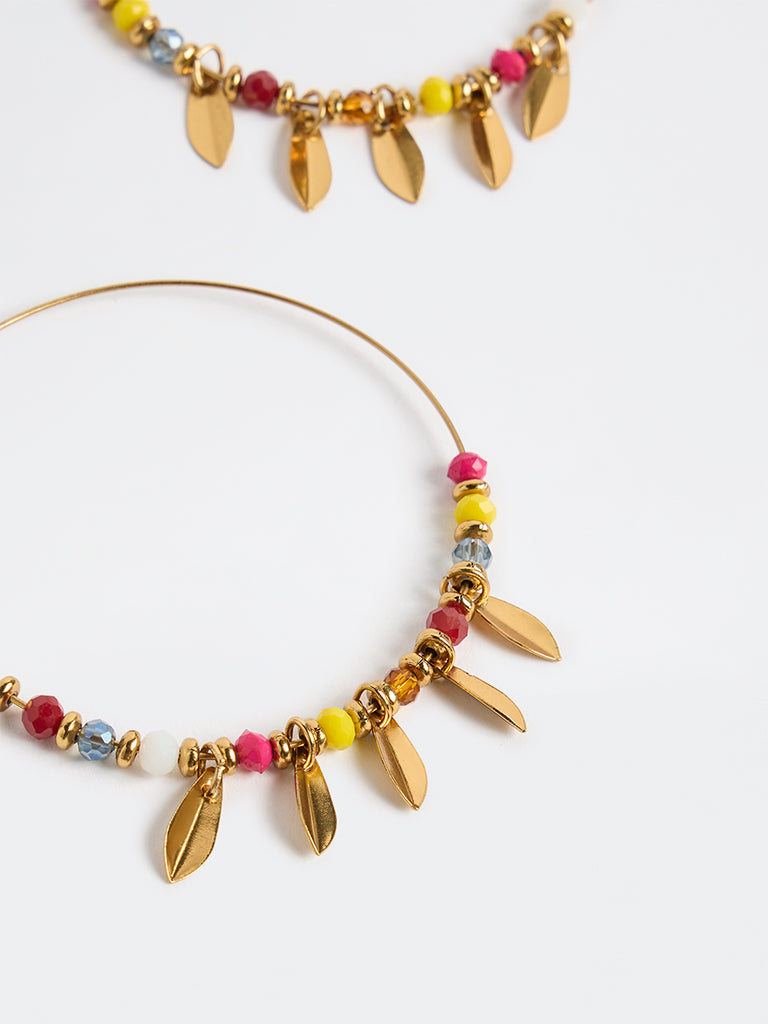 Westside Accessories Gold Beaded Statement Hoop Earrings