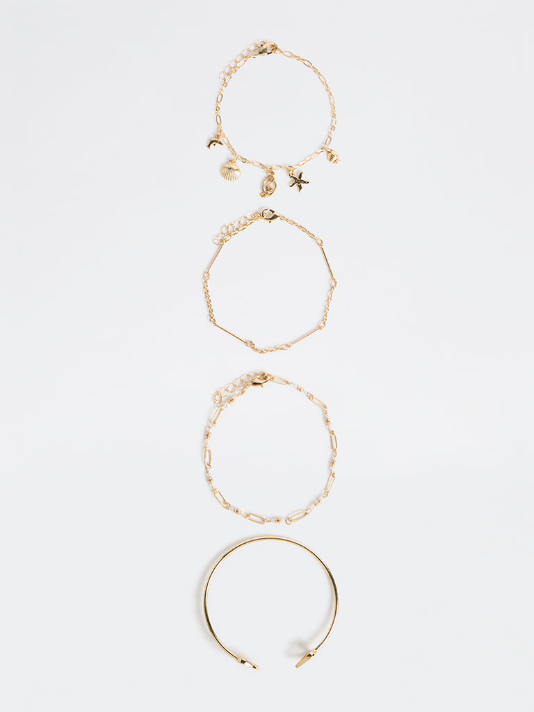 Westside Accessories Gold Chain and Cuff Bracelets - Pack of 4