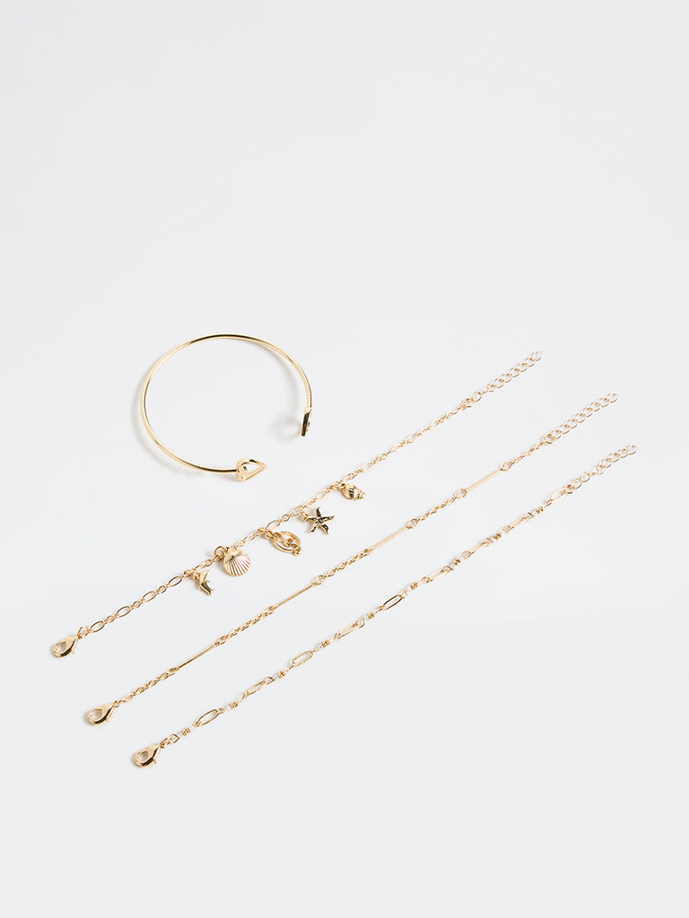 Westside Accessories Gold Chain and Cuff Bracelets - Pack of 4