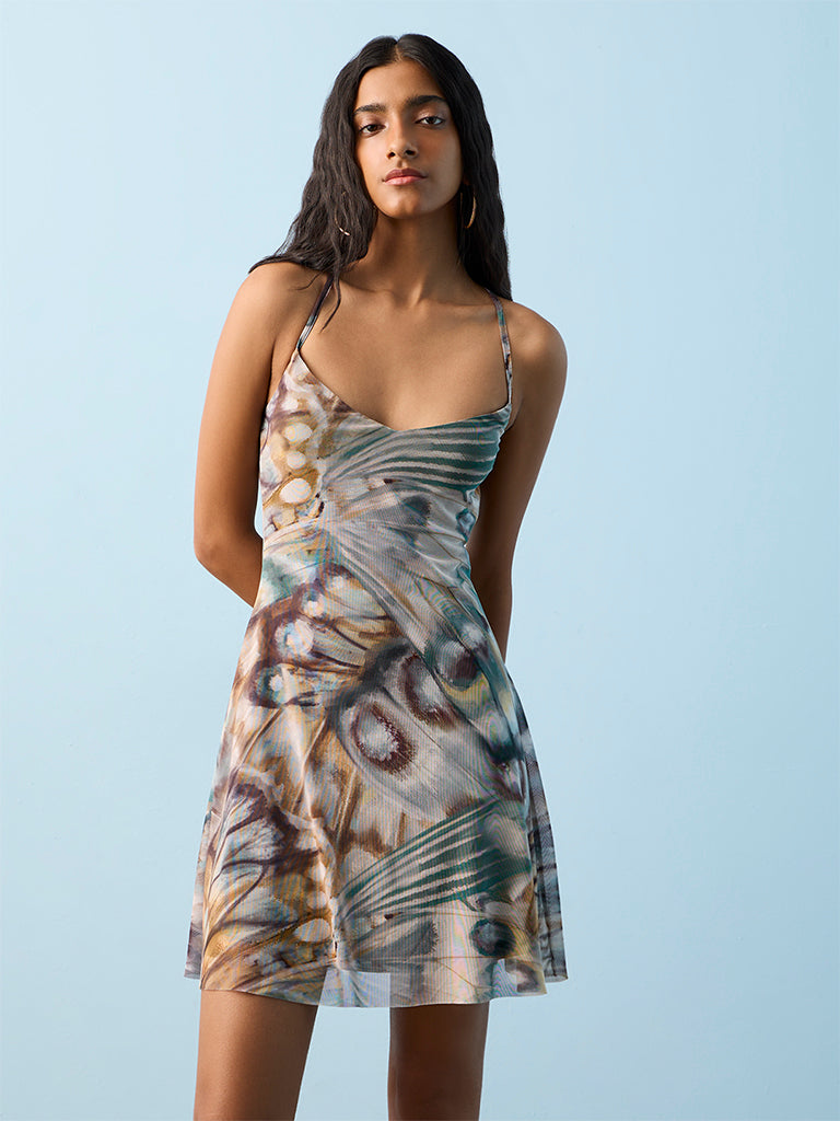 Nuon Multicolour Butterfly Printed A-Line Dress